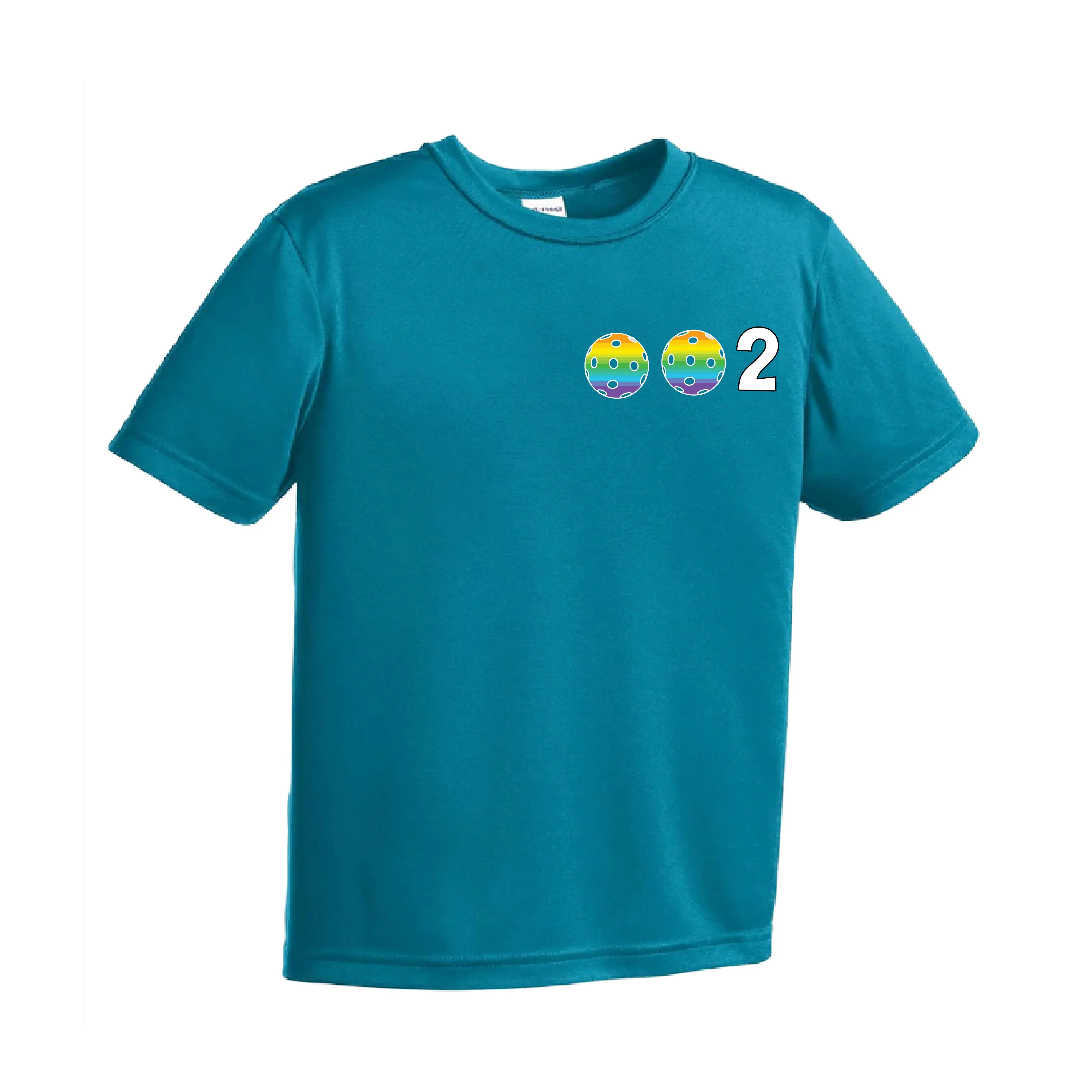 002 Pickleball (Colors Purple Rainbow Pink) | Youth Short Sleeve Pickleball Shirts | 100% Polyester