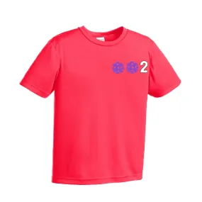 002 Pickleball (Colors Purple Rainbow Pink) | Youth Short Sleeve Pickleball Shirts | 100% Polyester