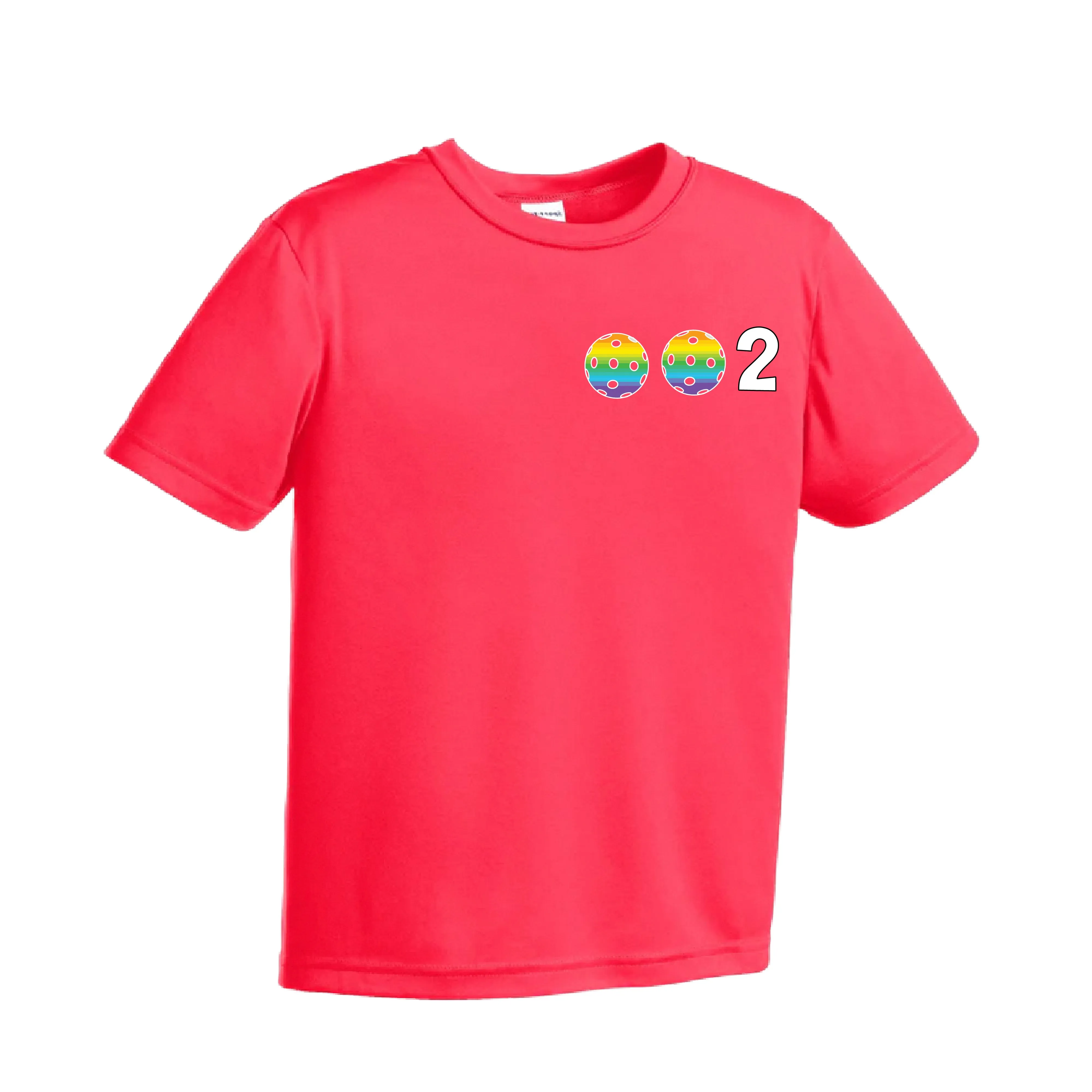 002 Pickleball (Colors Purple Rainbow Pink) | Youth Short Sleeve Pickleball Shirts | 100% Polyester