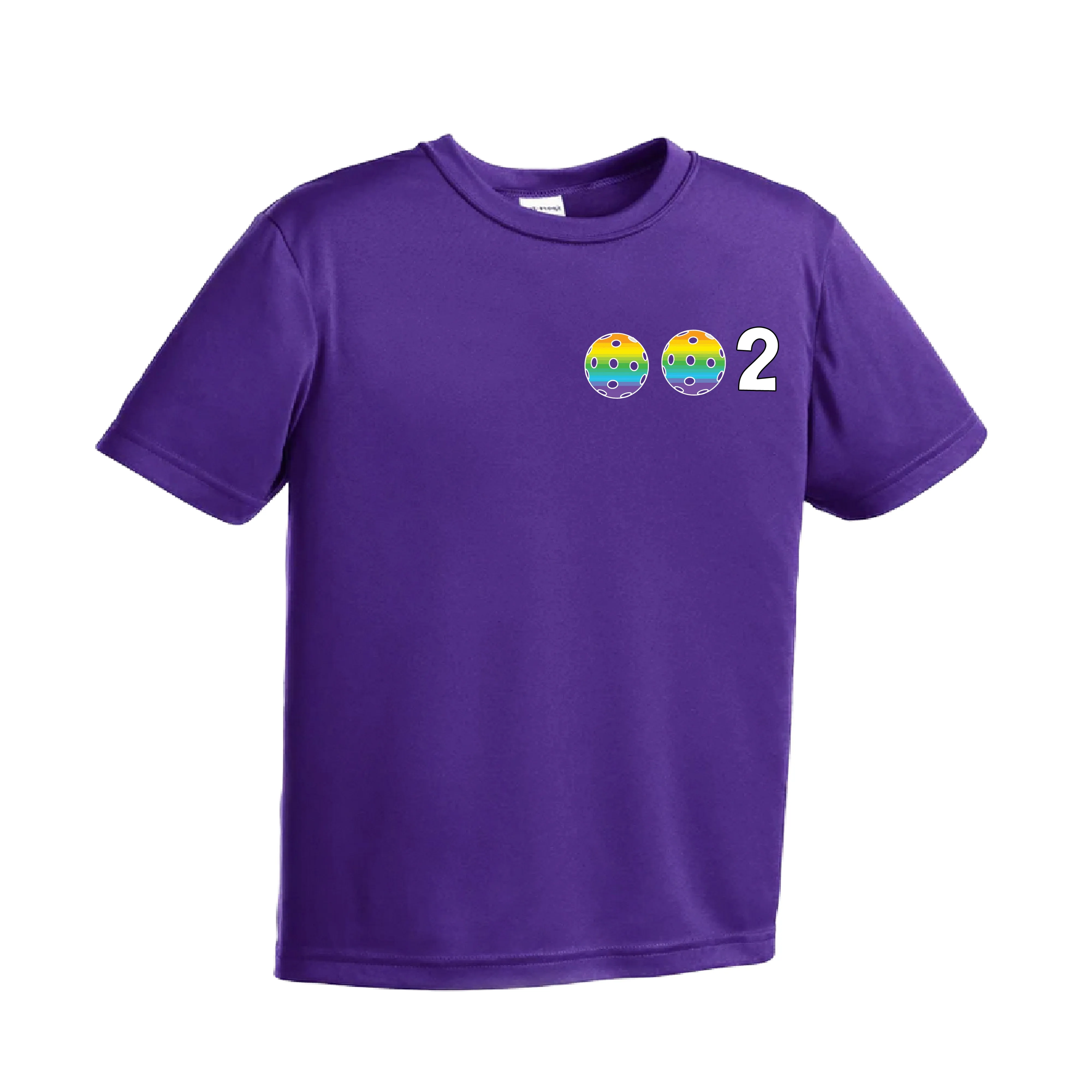 002 Pickleball (Colors Purple Rainbow Pink) | Youth Short Sleeve Pickleball Shirts | 100% Polyester