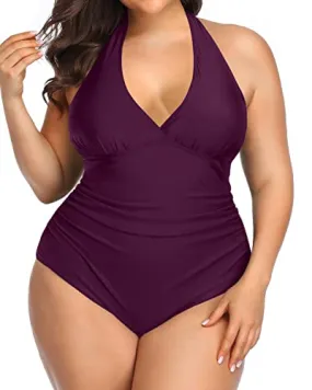 All Body Shapes Ruched Plus Size One Piece Swimsuits-Maroon