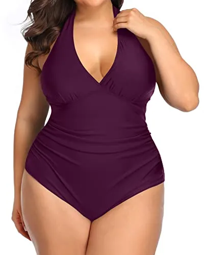 All Body Shapes Ruched Plus Size One Piece Swimsuits-Maroon