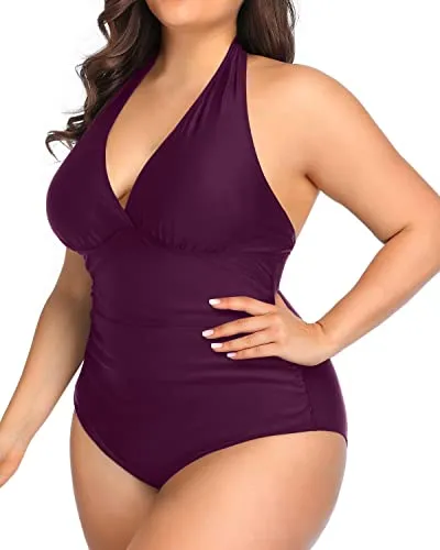 All Body Shapes Ruched Plus Size One Piece Swimsuits-Maroon
