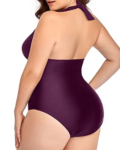 All Body Shapes Ruched Plus Size One Piece Swimsuits-Maroon