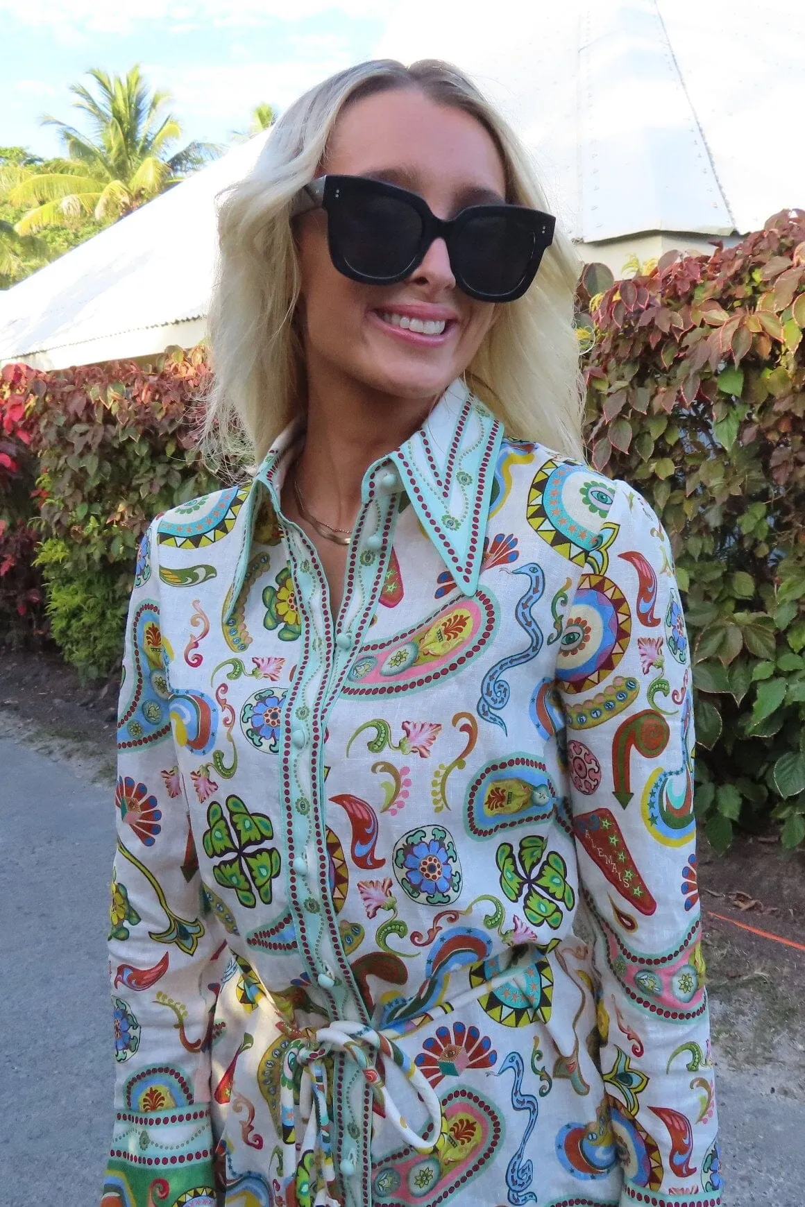 Arcade Paisley Linen Minidress