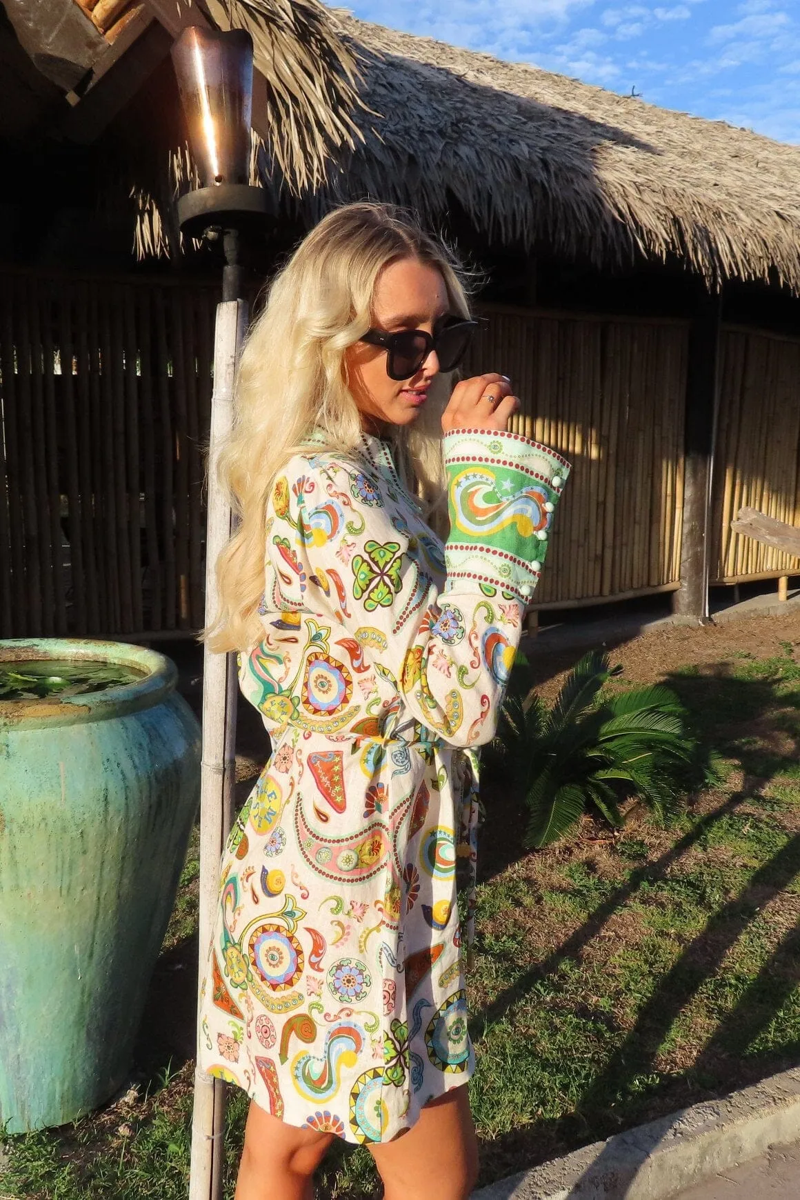 Arcade Paisley Linen Minidress
