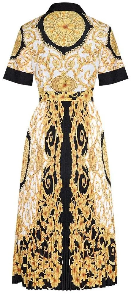 Baroque Printed Short-Sleeve Midi Dress