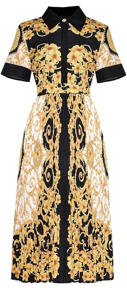 Baroque Printed Short-Sleeve Midi Dress