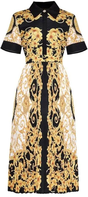 Baroque Printed Short-Sleeve Midi Dress