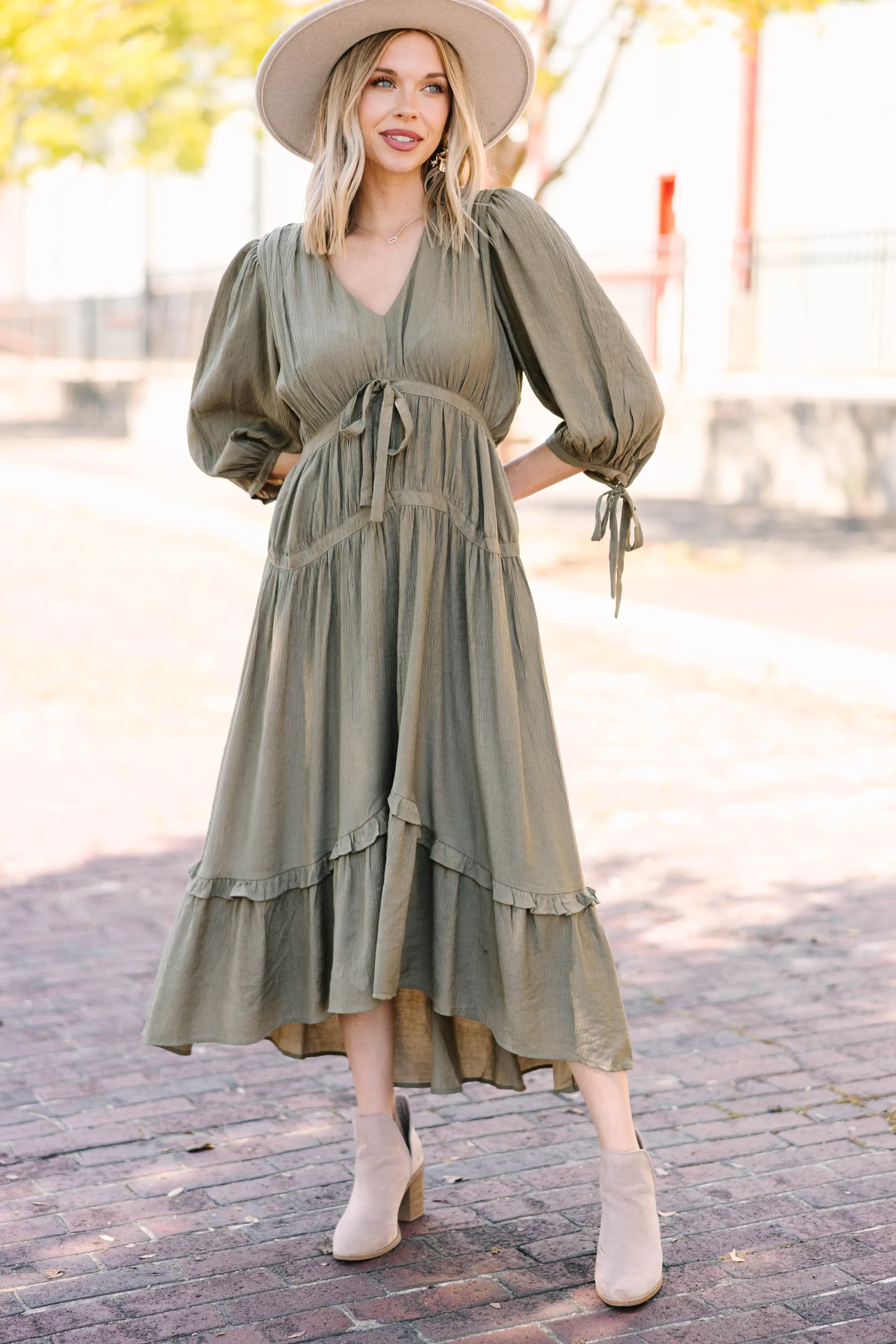 Be Your All Vintage Olive Green Midi Dress