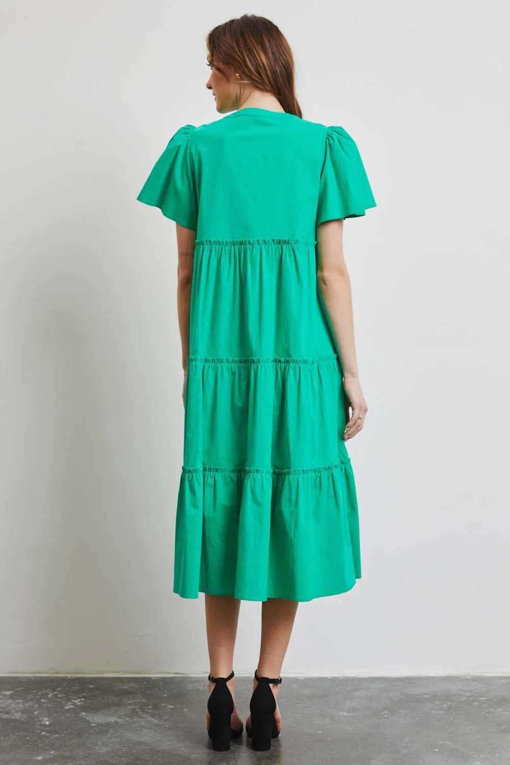 Blue Zone Planet |  HEYSON Full Size Cotton Poplin Ruffled Tiered Midi Dress