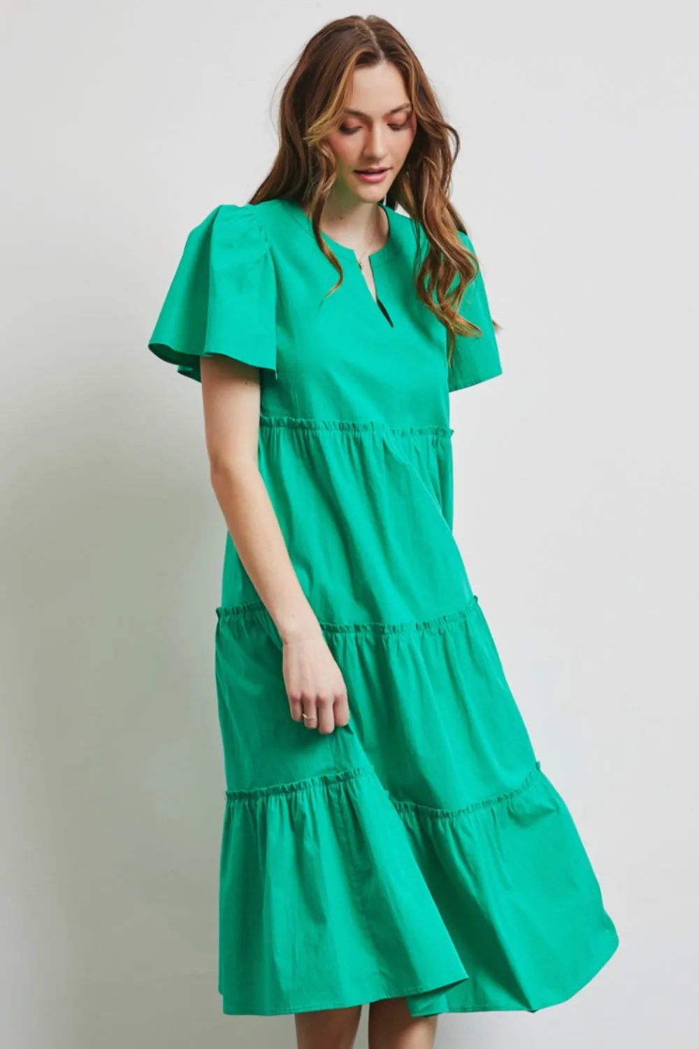 Blue Zone Planet |  HEYSON Full Size Cotton Poplin Ruffled Tiered Midi Dress