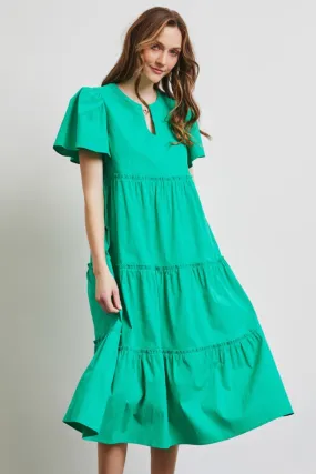 Blue Zone Planet |  HEYSON Full Size Cotton Poplin Ruffled Tiered Midi Dress