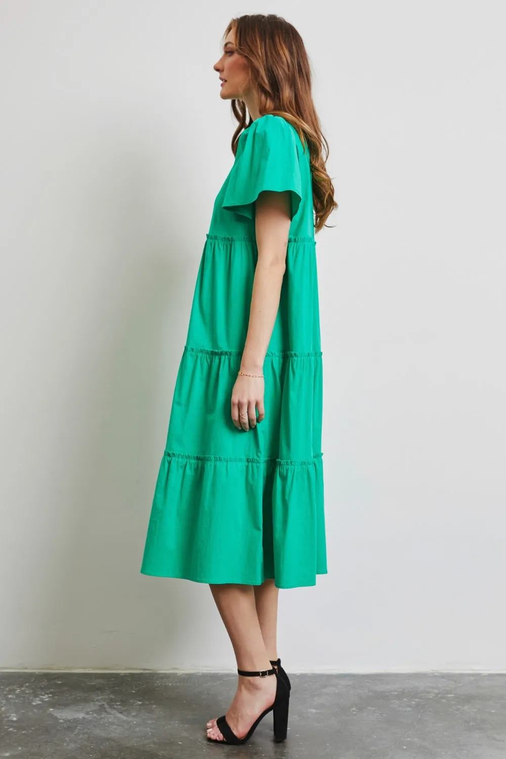 Blue Zone Planet |  HEYSON Full Size Cotton Poplin Ruffled Tiered Midi Dress