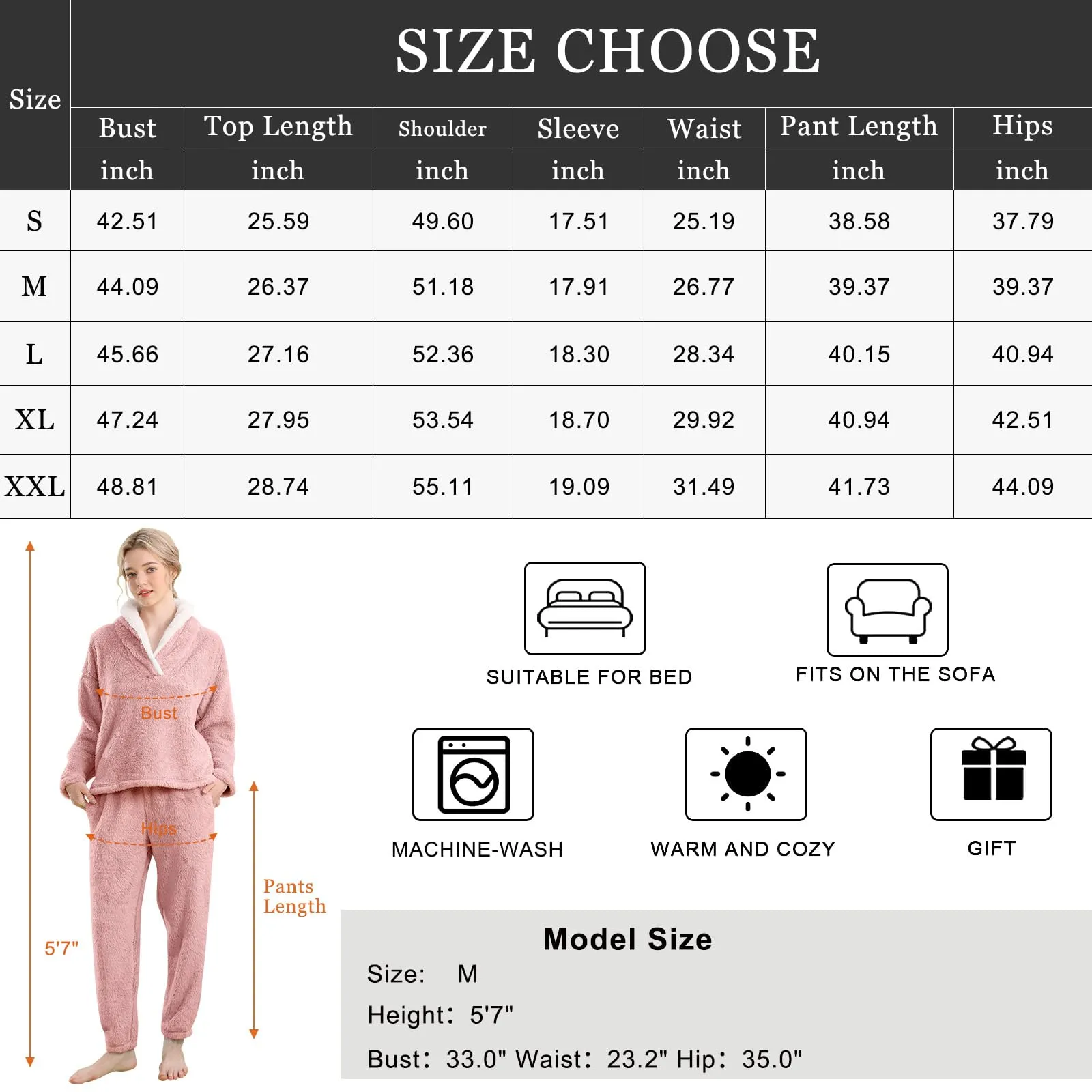 BOSECETA Fluffy Pajamas Set for Women Soft Comfy Fleece Pjs Pullover Pants Loose Plush Sleepwear Fuzzy Loungewear for Winter (Pink, Medium)