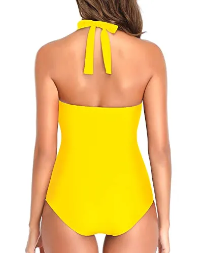 Bowknot Accentuated Slimming One Piece Swimsuits-Neon Yellow