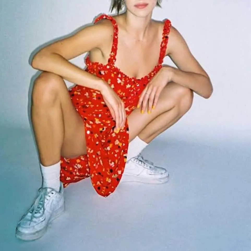 Casual Corset Red Fleur Floral Ruffle Strap Button Up Floral Dress