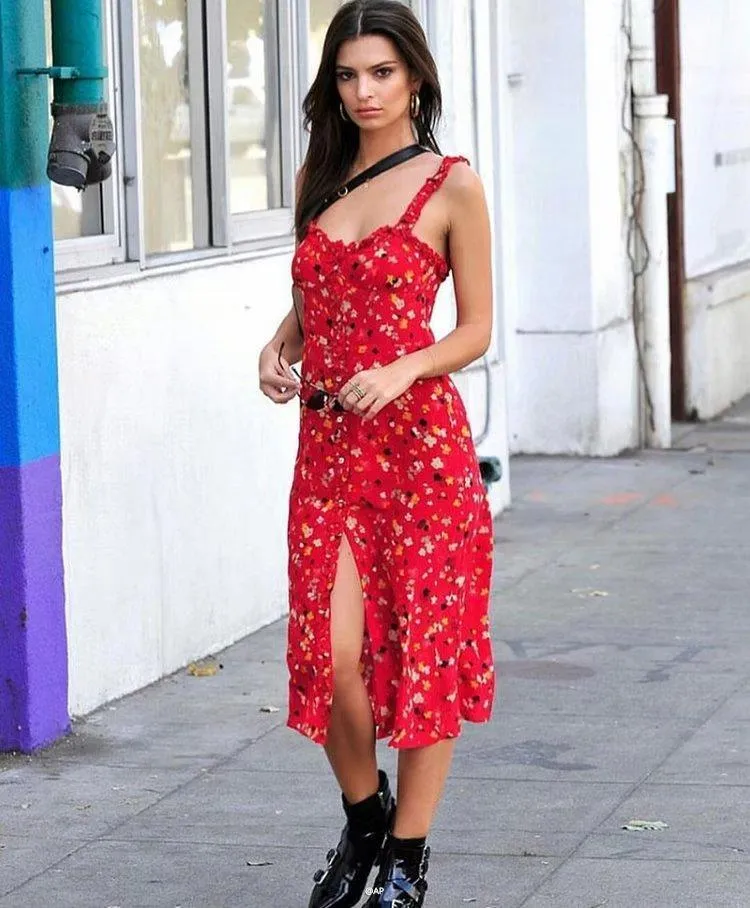 Casual Corset Red Fleur Floral Ruffle Strap Button Up Floral Dress