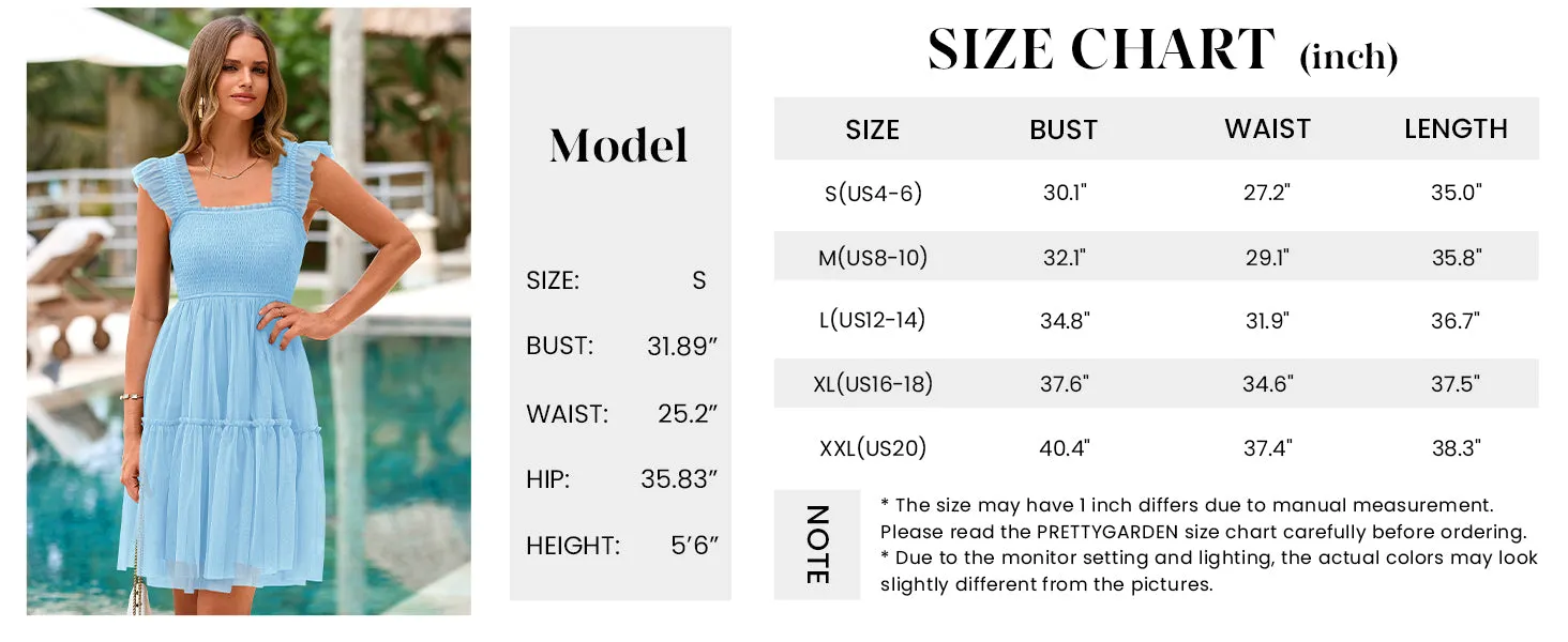 Casual Sleeveless Tulle Ruffle Square Neck Tiered Smocked Wedding Guest Mini Dresses