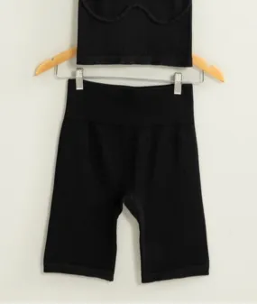chasing dreams seamless ribbed biker shorts - BLACK