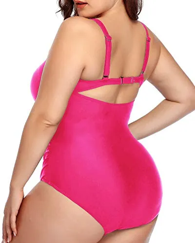 Chic Drawstring Cutout One Piece Swimsuit For Women-Neon Pink