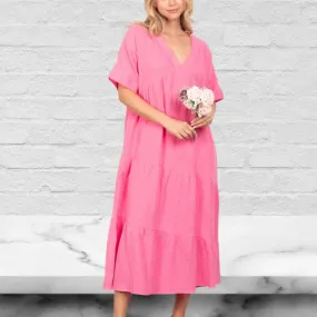 Cotton Poplin Ruffled Tiered Midi Dress