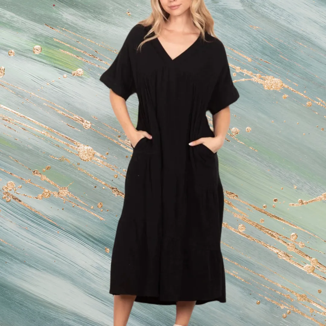 Cotton Poplin Ruffled Tiered Midi Dress
