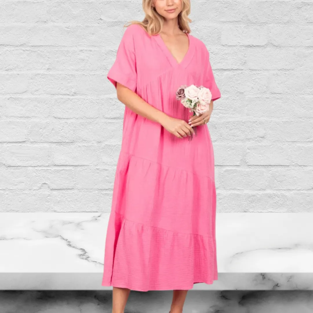 Cotton Poplin Ruffled Tiered Midi Dress