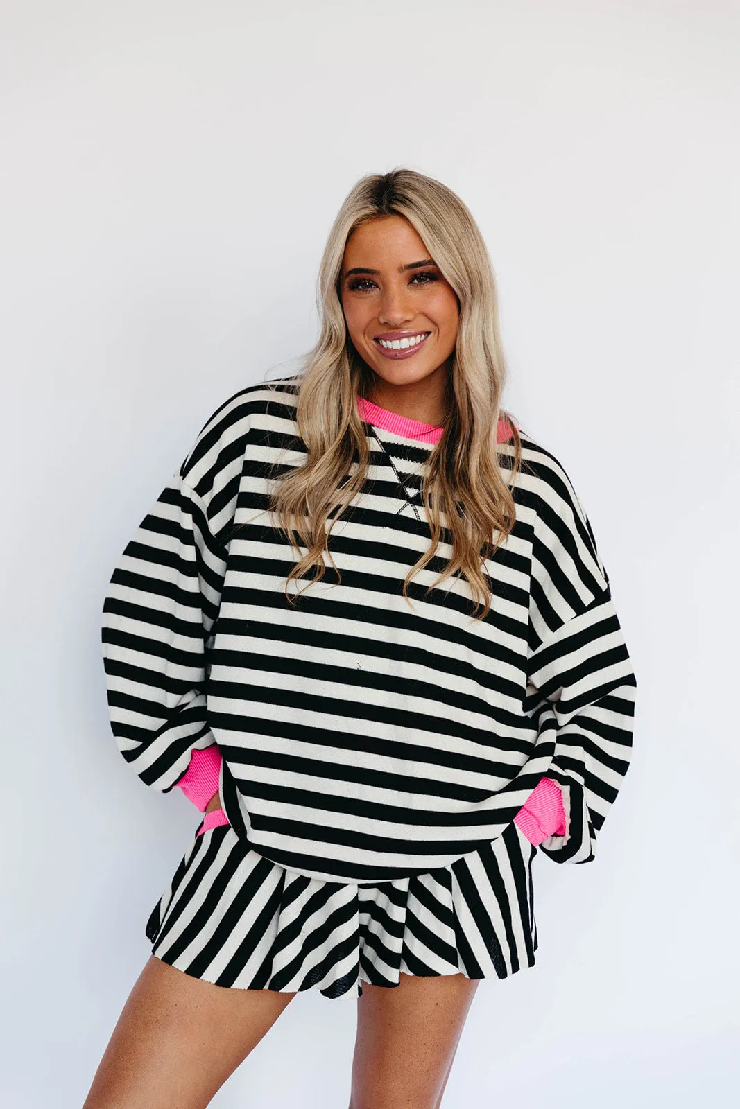 Cozy Stripe Set - Black/Pink