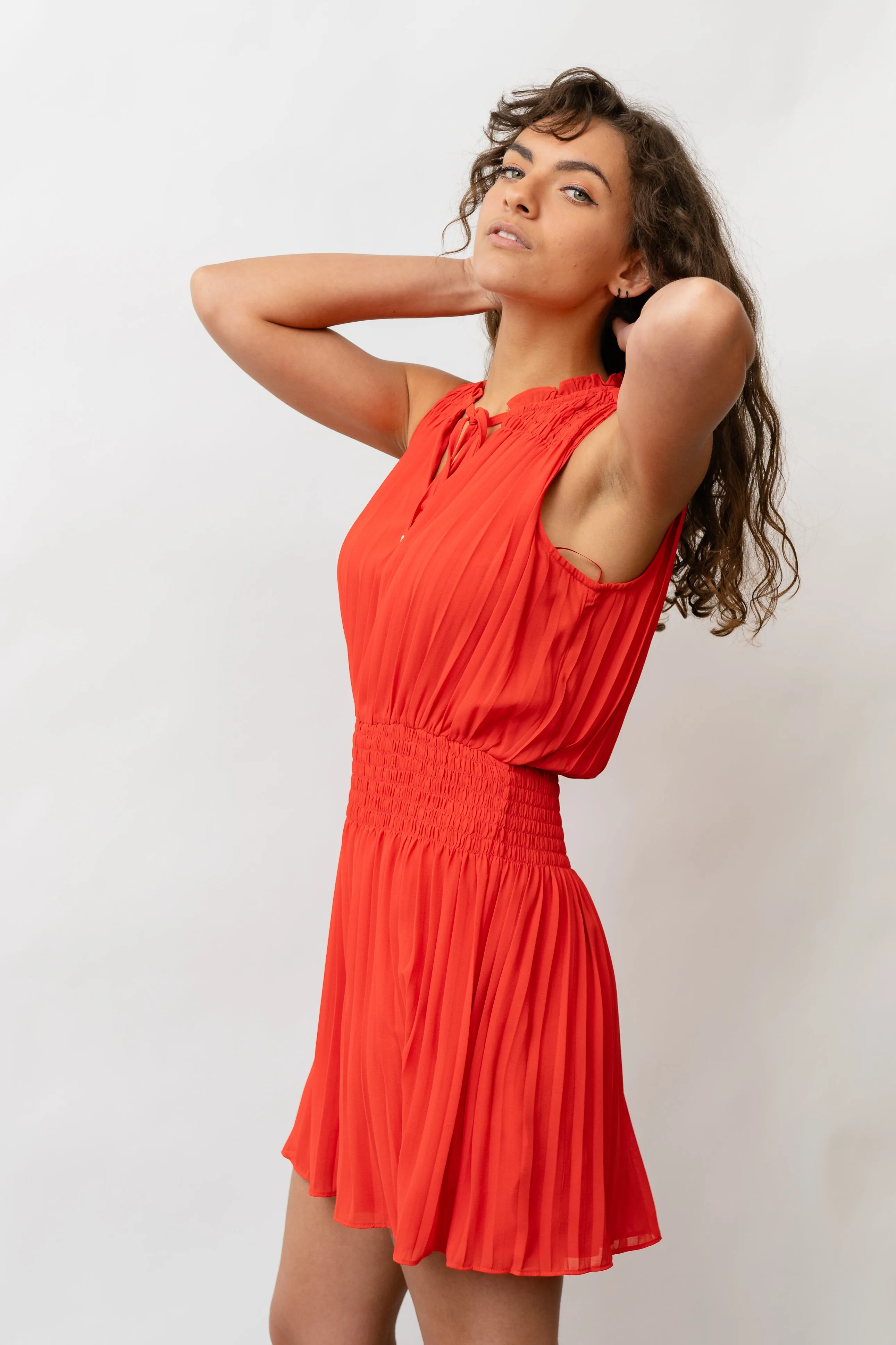 Crimson Canyon Pleated Mini Dress - Red