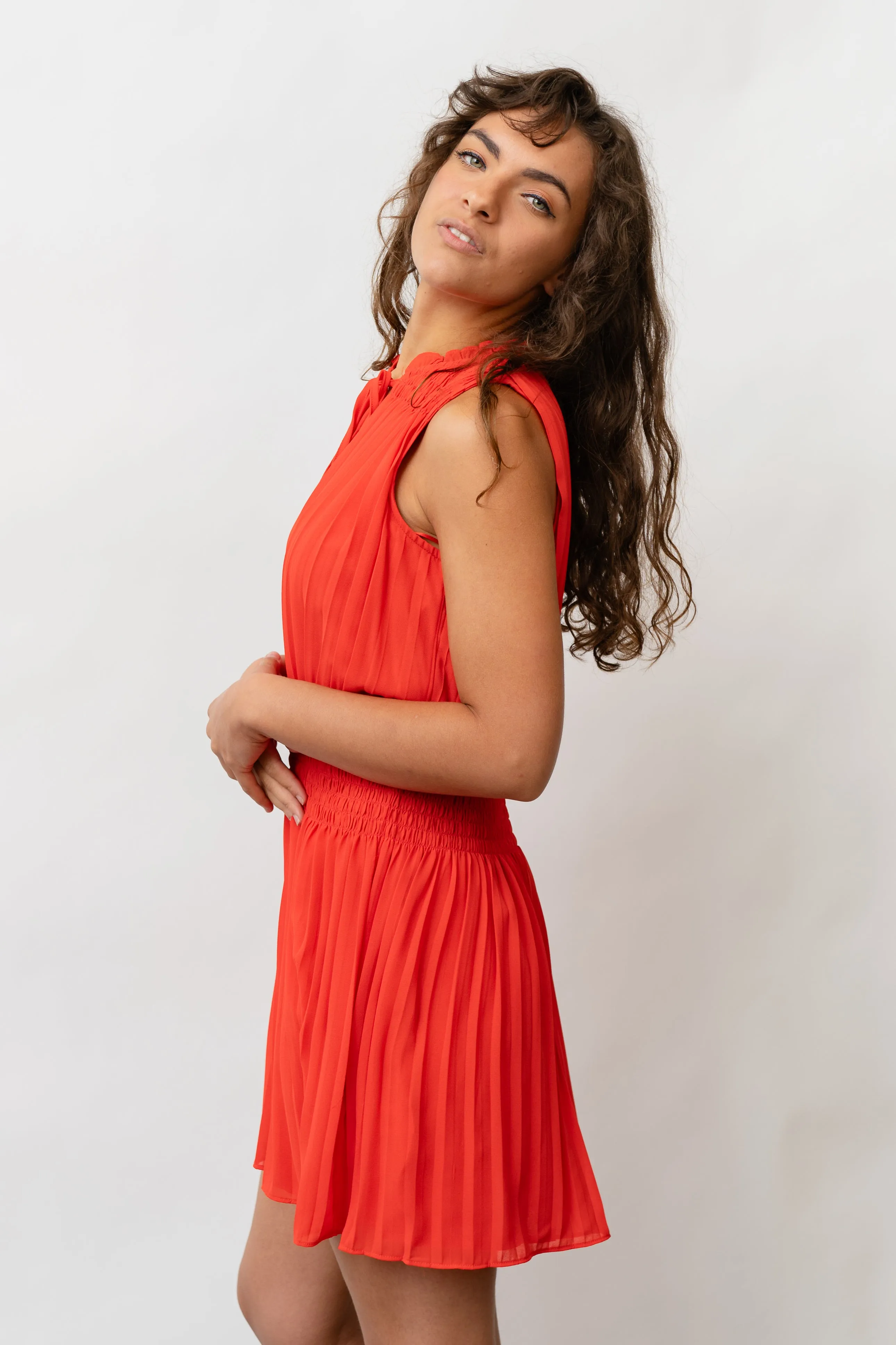 Crimson Canyon Pleated Mini Dress - Red