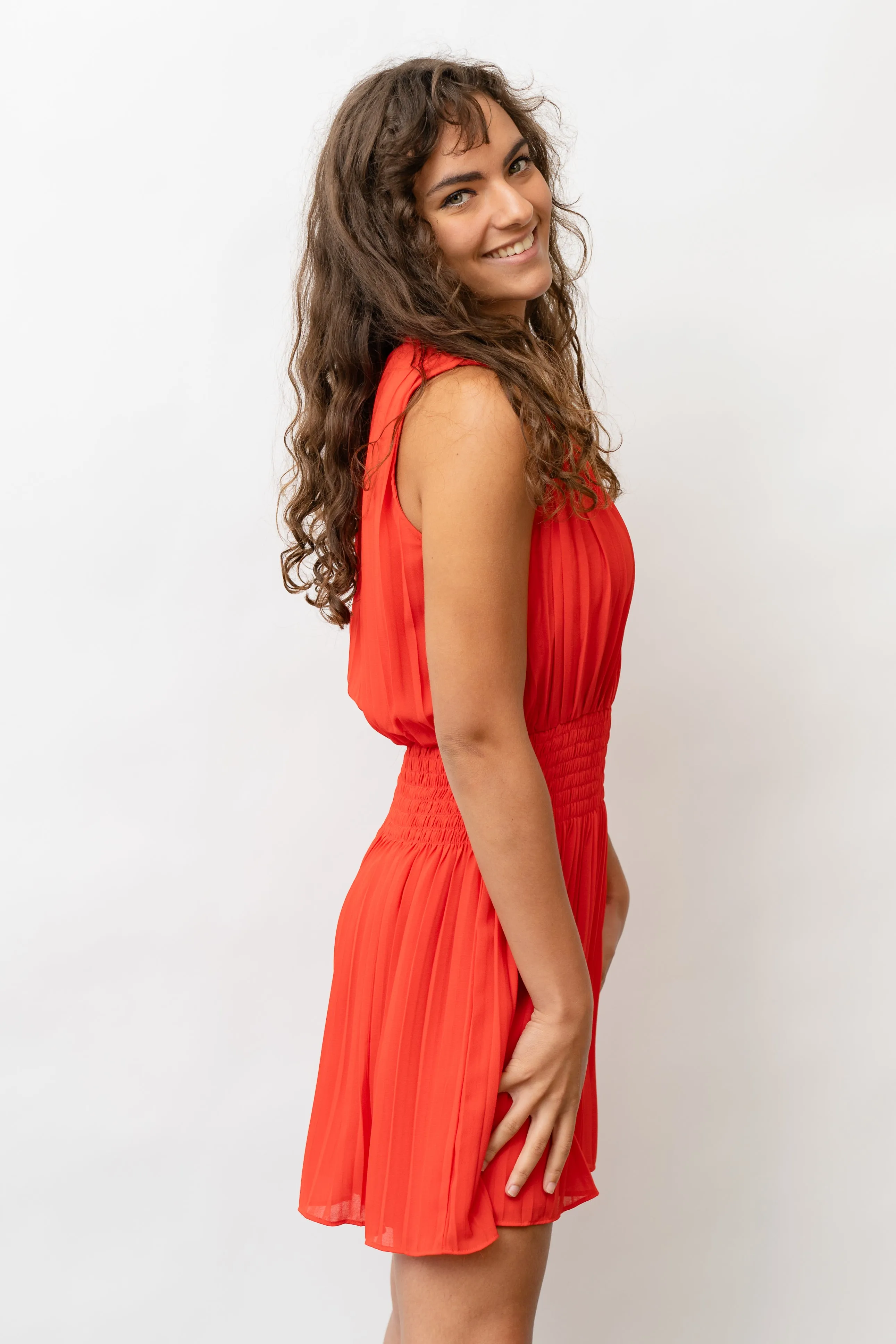 Crimson Canyon Pleated Mini Dress - Red