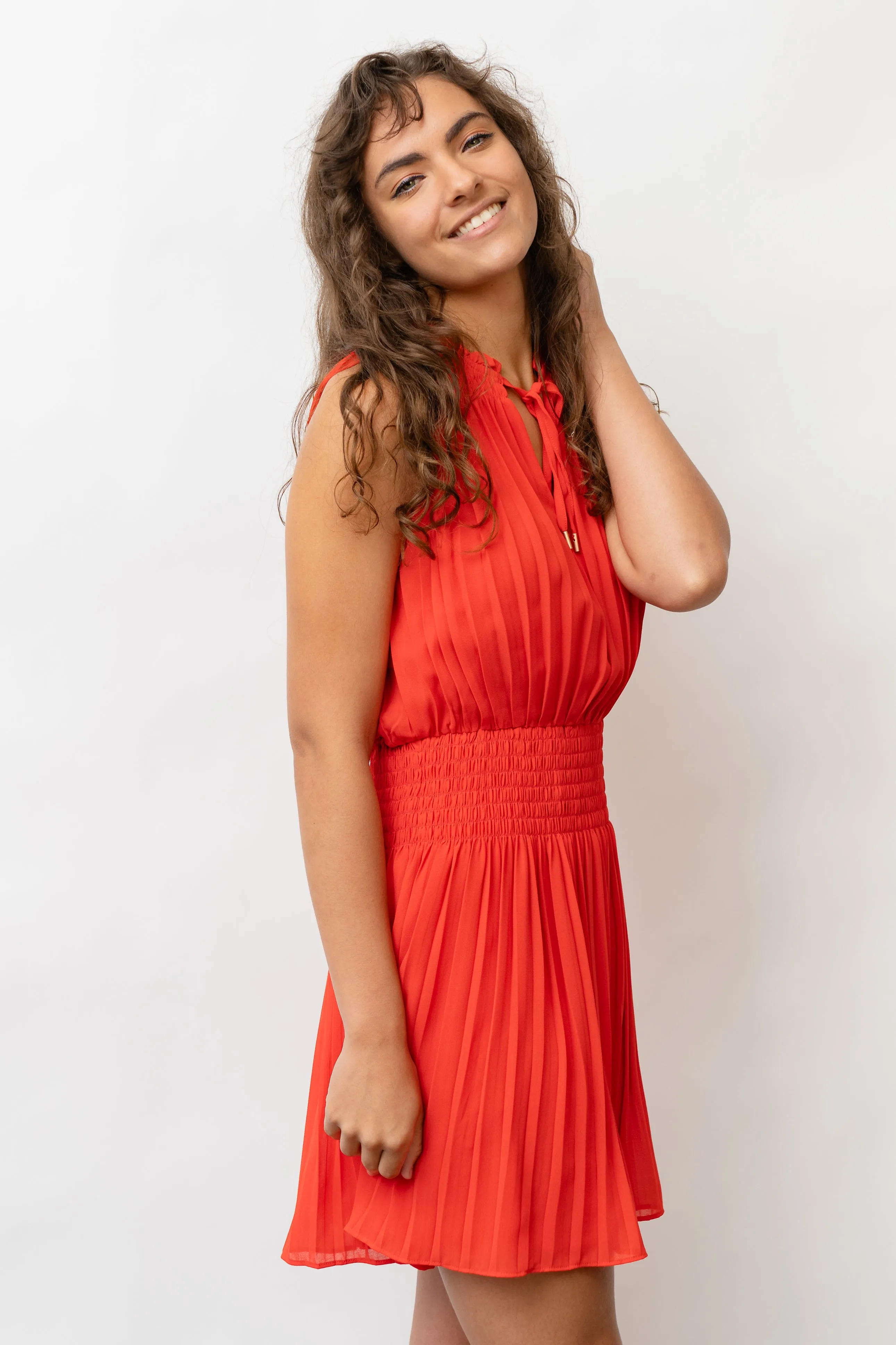 Crimson Canyon Pleated Mini Dress - Red