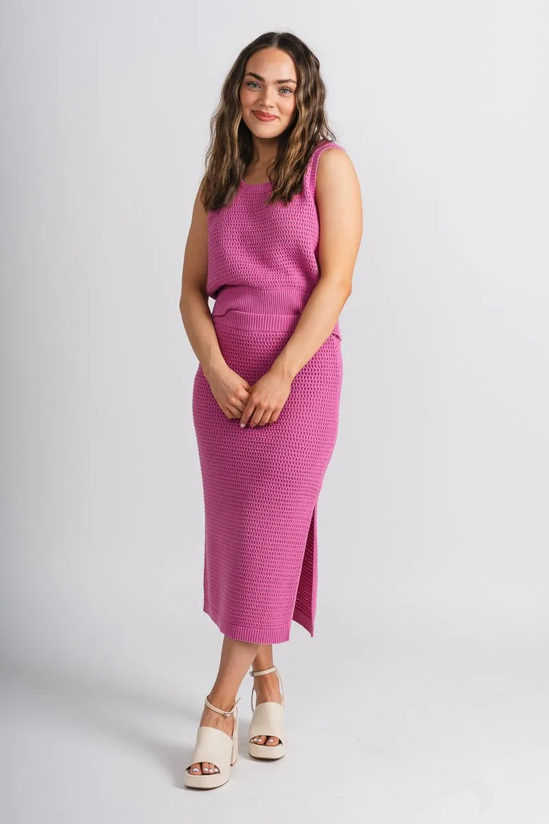 Crochet midi skirt rose violet