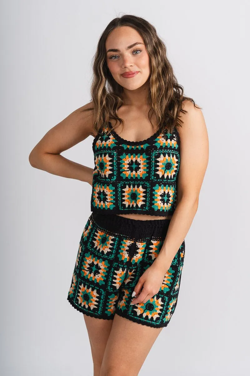 Crochet tank top black multi