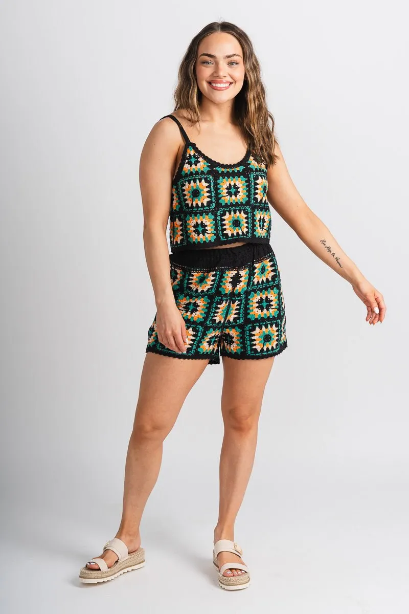 Crochet tank top black multi