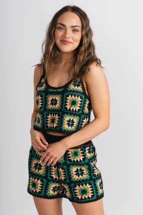 Crochet tank top black multi