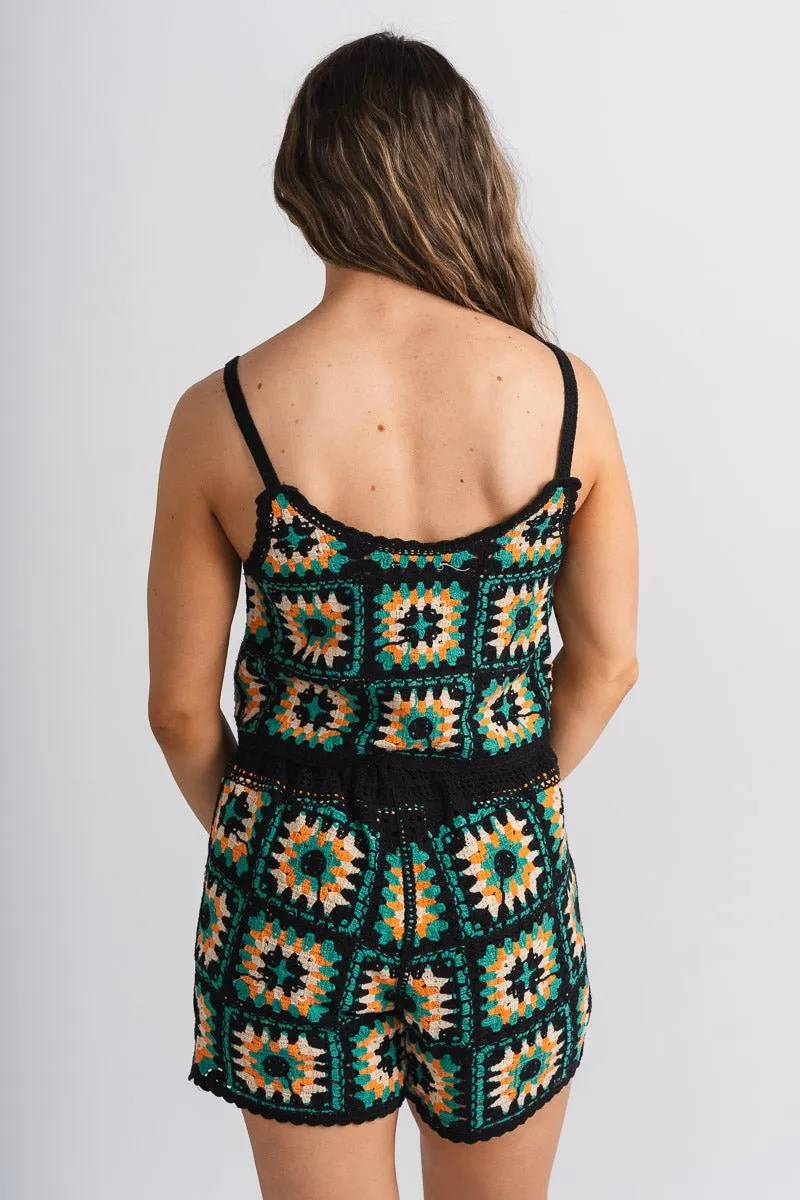 Crochet tank top black multi