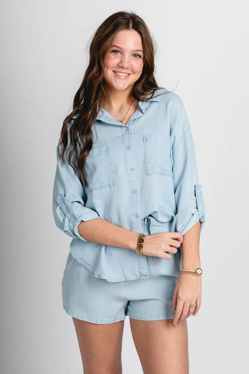 Denim tencel shorts light blue