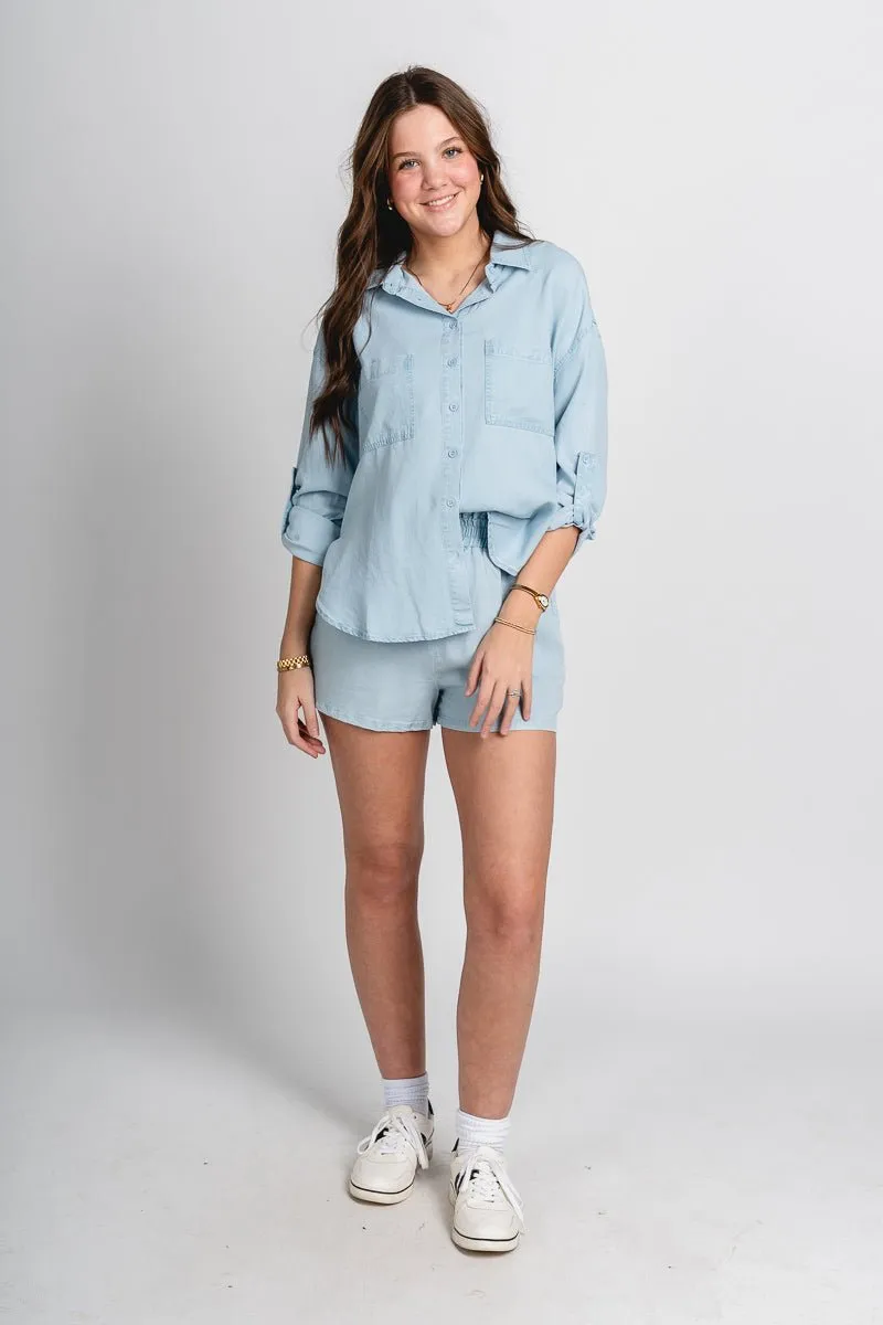 Denim tencel shorts light blue