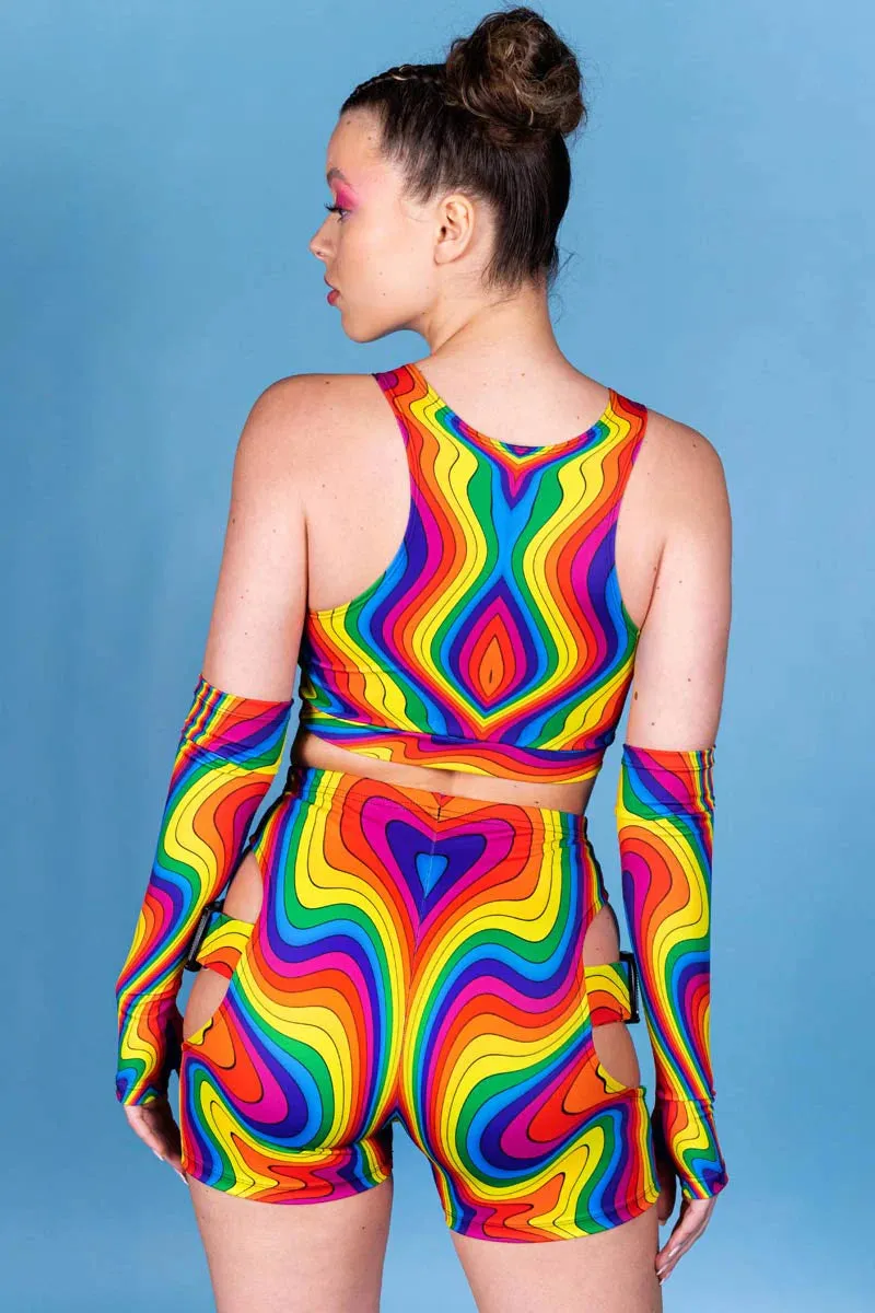 Devil Walking - Groovy unicorn top met gesp - Regenboog