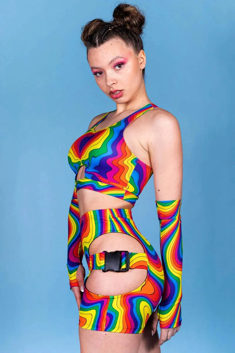 Devil Walking - Groovy unicorn top met gesp - Regenboog