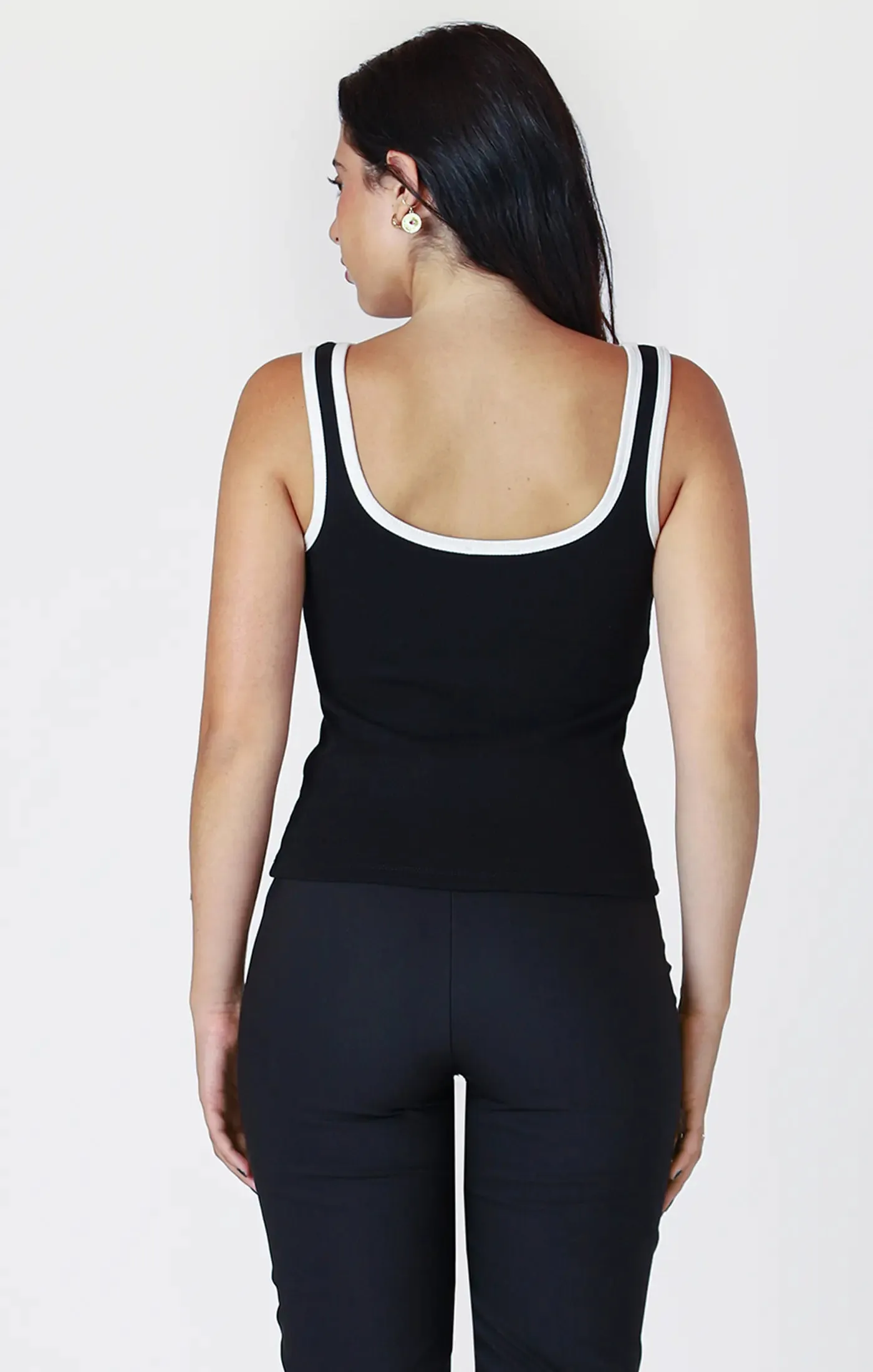 DEX White Contrast Trim Black Varsity Tank