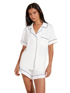 Eberjey Gisele Relaxed Short PJ Set - Ivory/Navy
