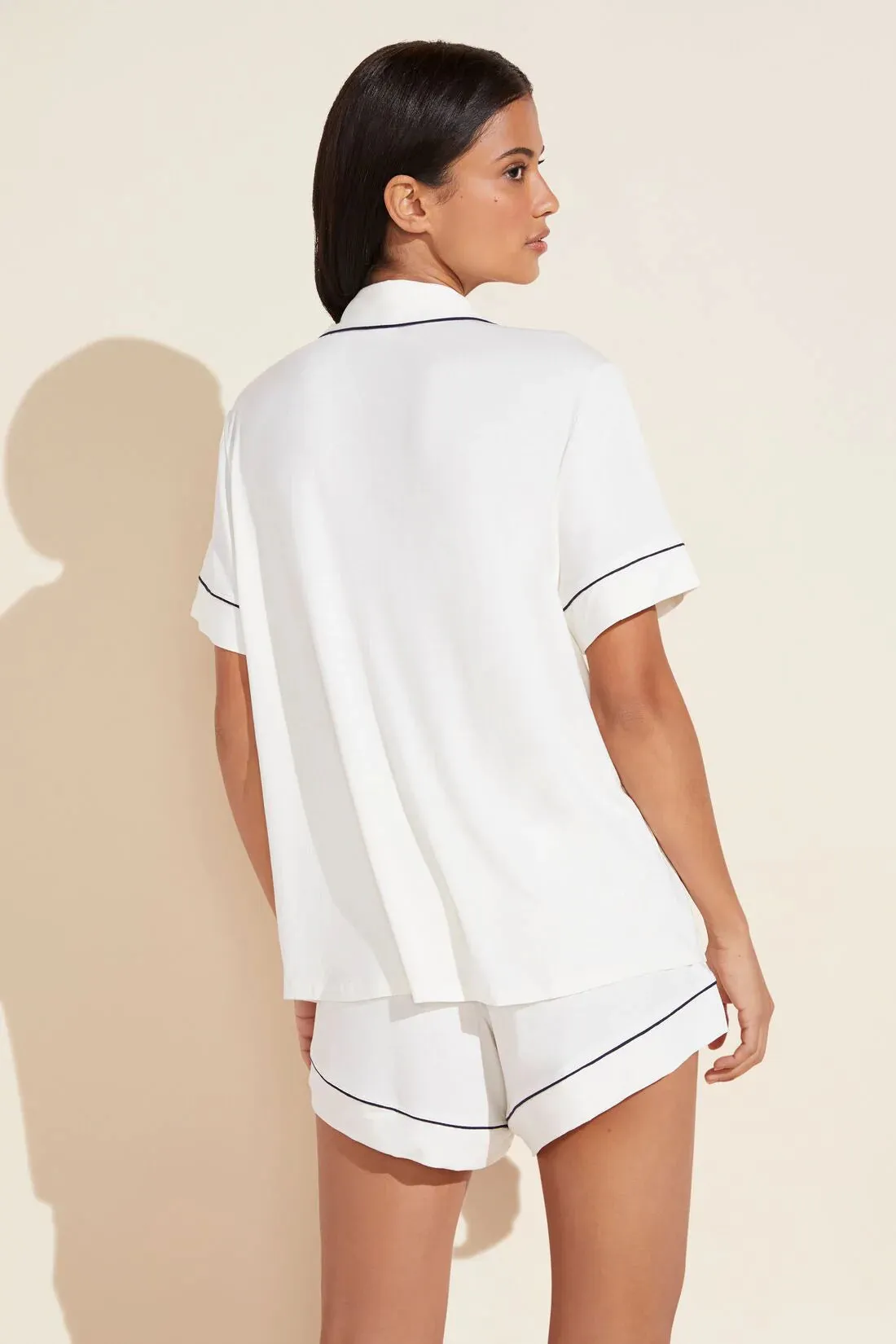 Eberjey Gisele Relaxed Short PJ Set - Ivory/Navy