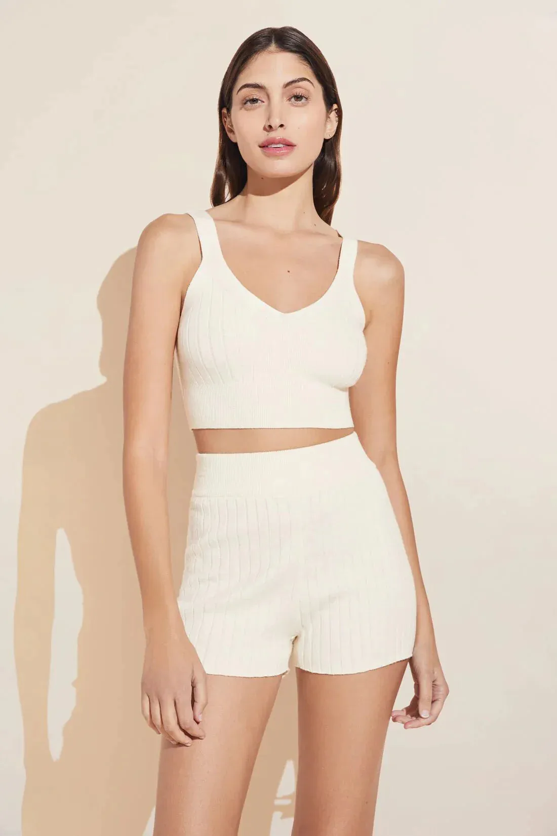 Eberjey Recycled Sweater Wide Rib Crop Tank - Ivory