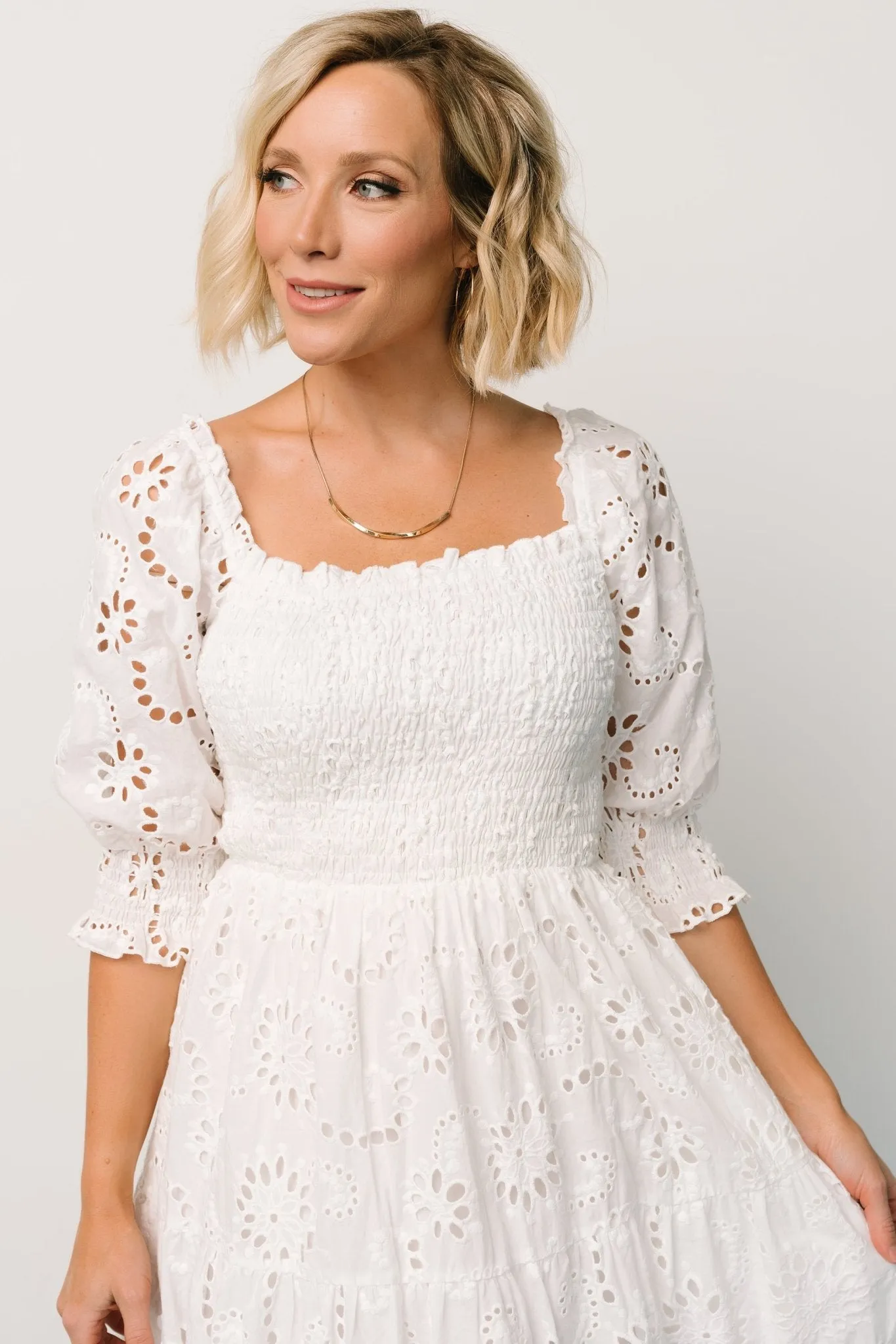 Ella Eyelet Midi Dress | White