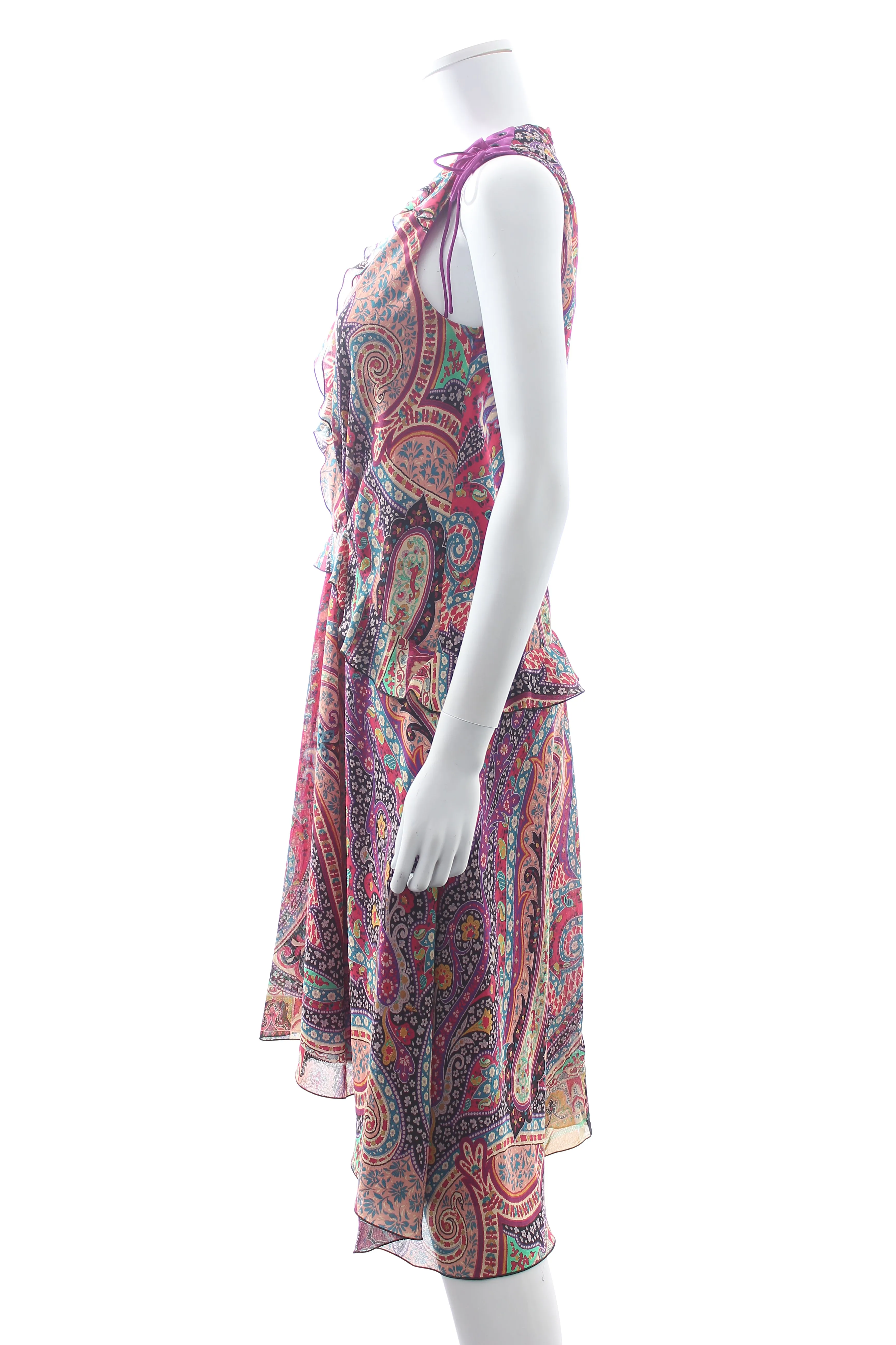 Etro Ruffled Paisley Printed Silk Midi Dress