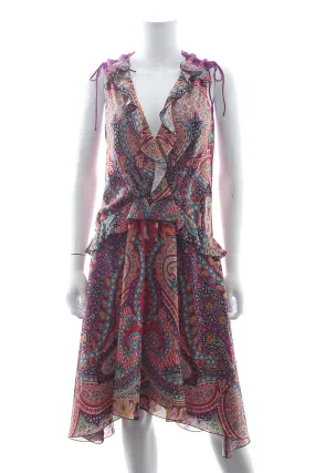 Etro Ruffled Paisley Printed Silk Midi Dress
