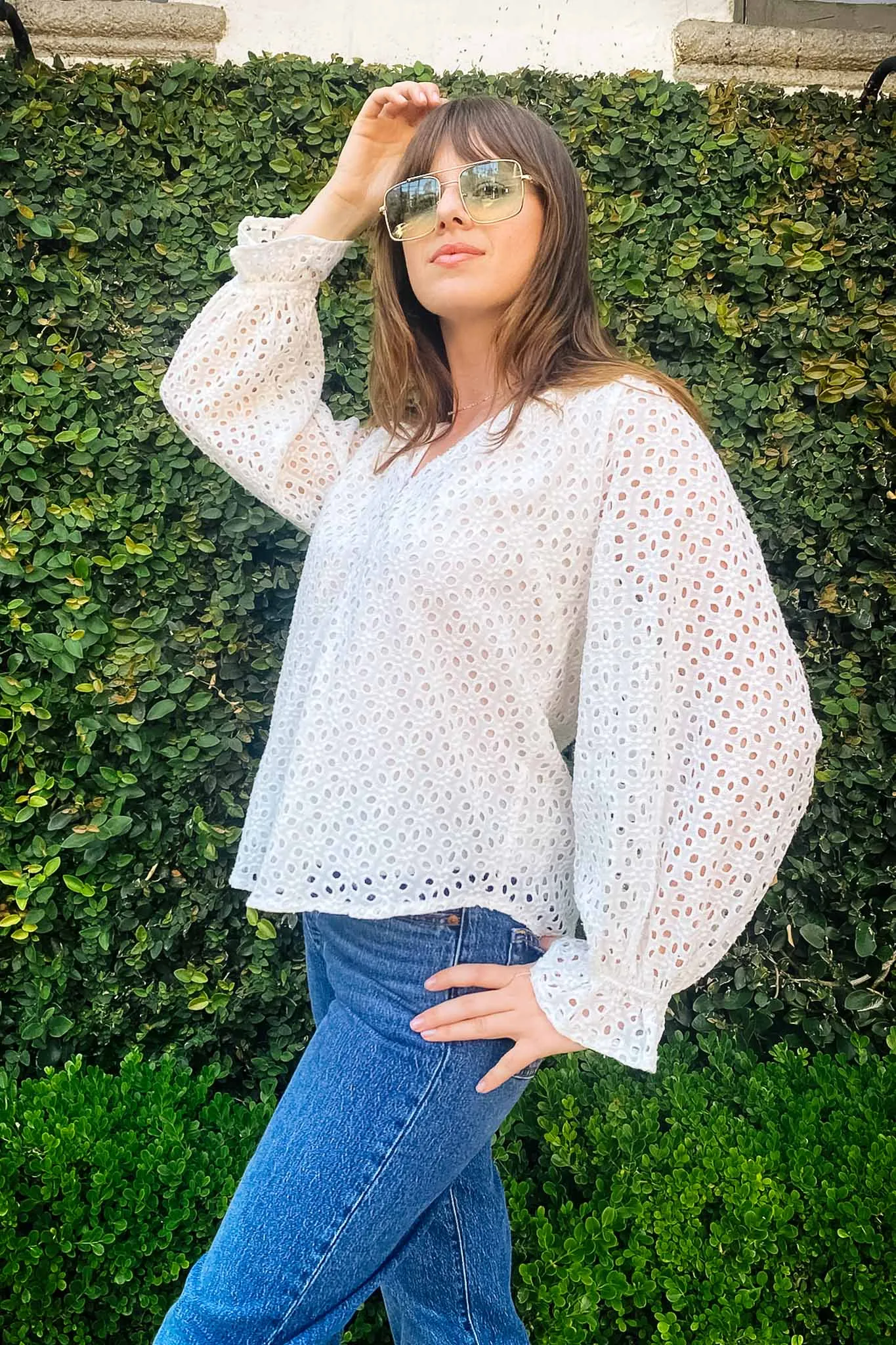 Eyelet Long Sleeve Blouse